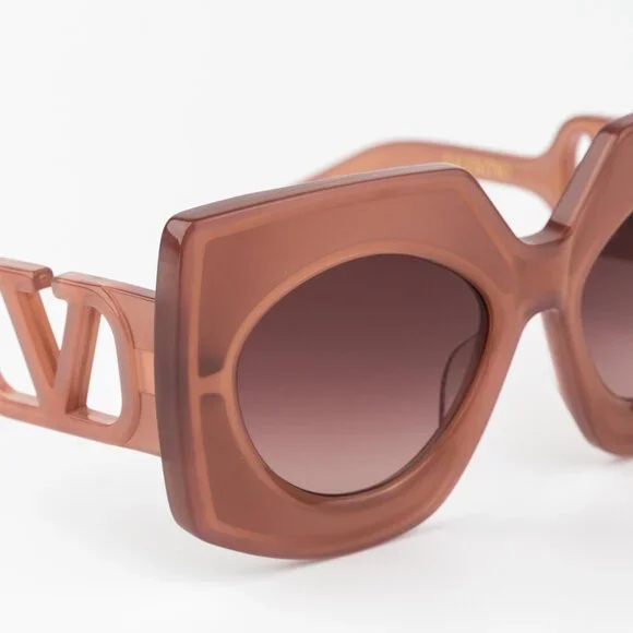 Valentino Women Sunglasses Titanium Pink Gold Rose Oversized Square V - SOUL Sunglasses
